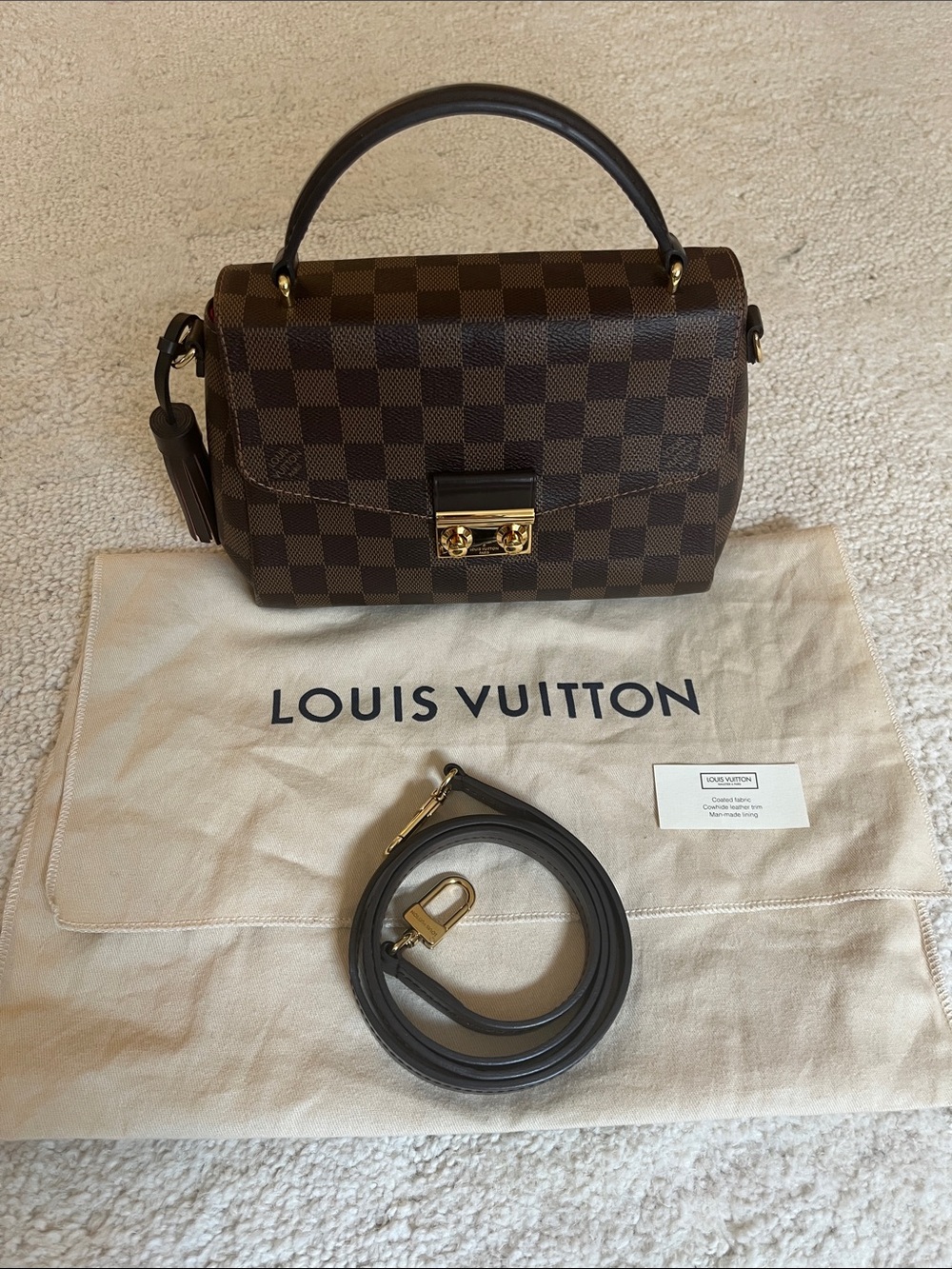 Louis Vuitton Brown Damier Ebene Top Handle Satchel with Gold Hardware